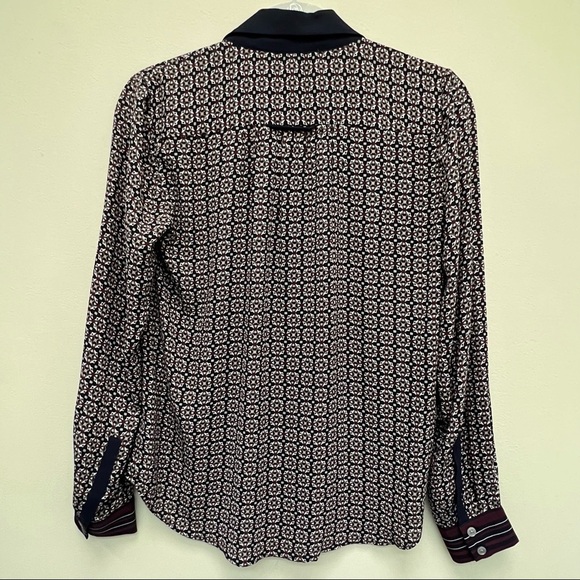 LOFT Geometric Print 3/4 Button Down Long Sleeve Top Maroon Navy Blue Size XS - Picture 2 of 13